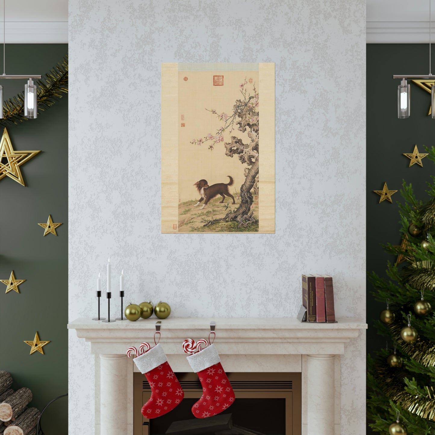 ODDONE Poster: "Dog Under Flowers" Giuseppe Castiglione (Jesuit painter 1688-1766) Chinese Palace Painting