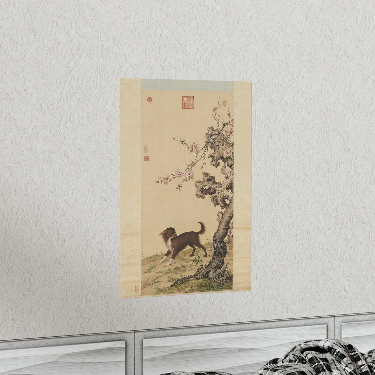 ODDONE Poster: "Dog Under Flowers" Giuseppe Castiglione (Jesuit painter 1688-1766)  Chinese Palace Painting