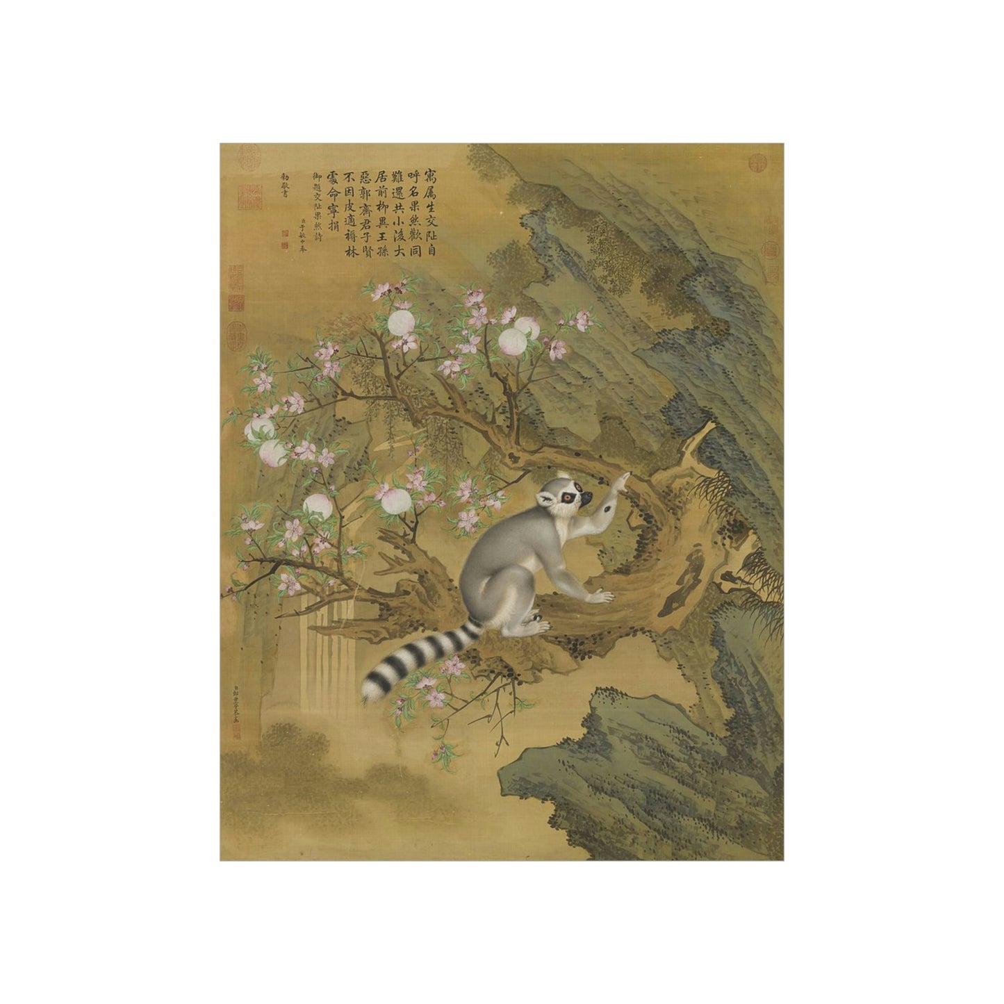 ODDONE Poster: "Cochin Lemur" Giuseppe Castiglione (Jesuit painter 1688-1766)  Chinese Palace Painting